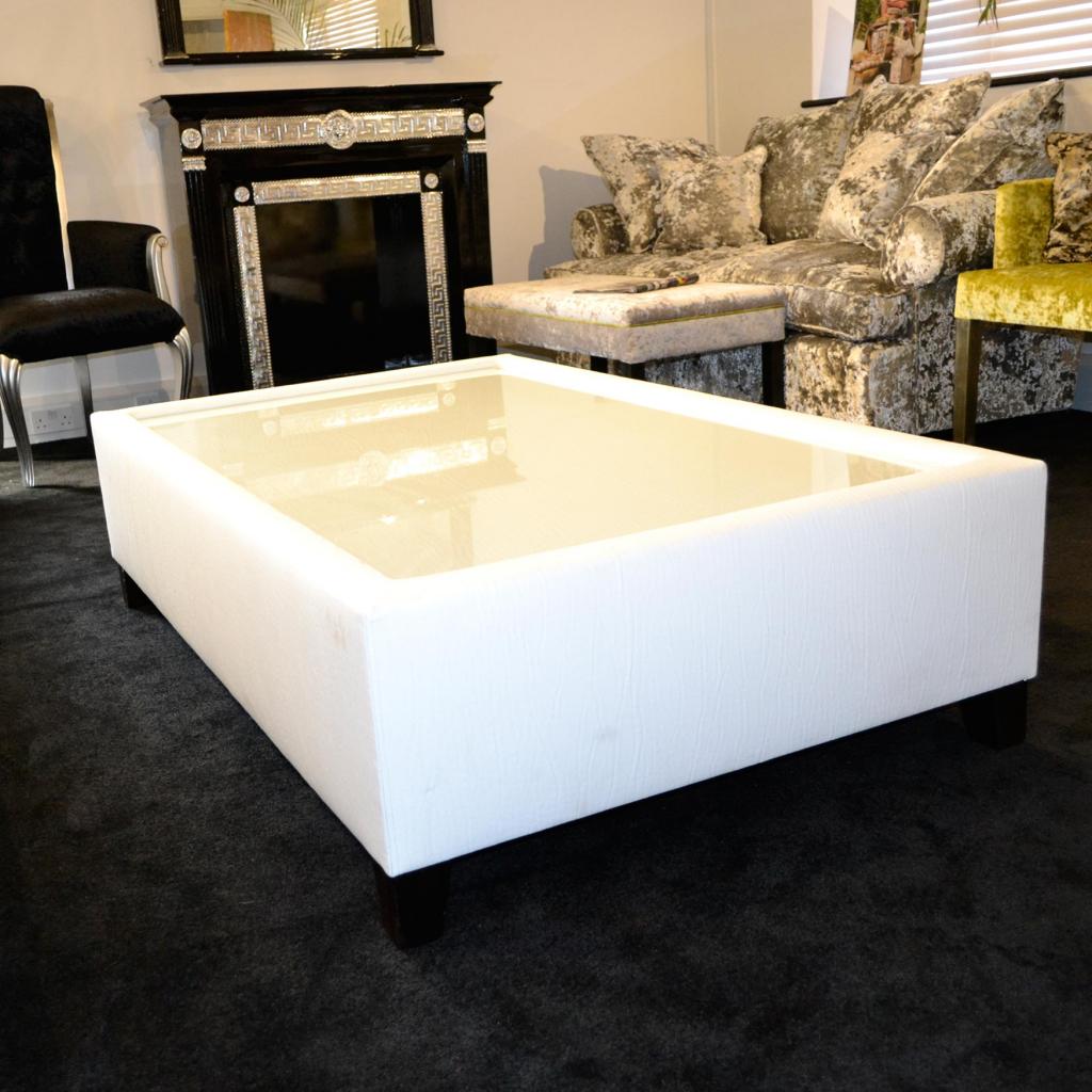 Bespoke Cream Faux Leather & Glass Coffee Table