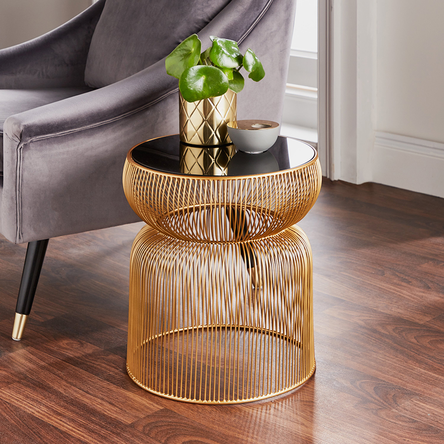 Curve Gold & Black Glass Round Lamp Table