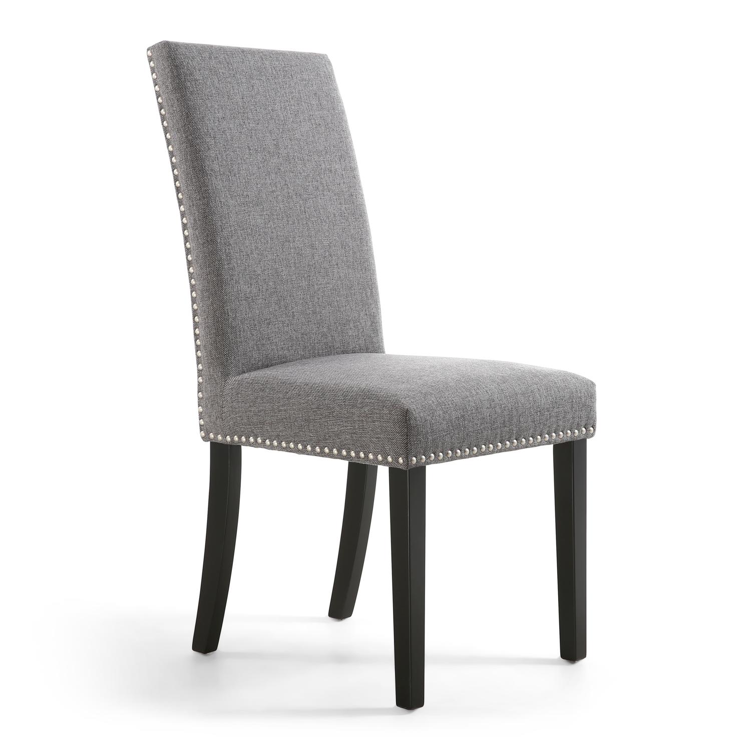 Reed Steel Grey Linen Studded Dining Chair (Black Legs)