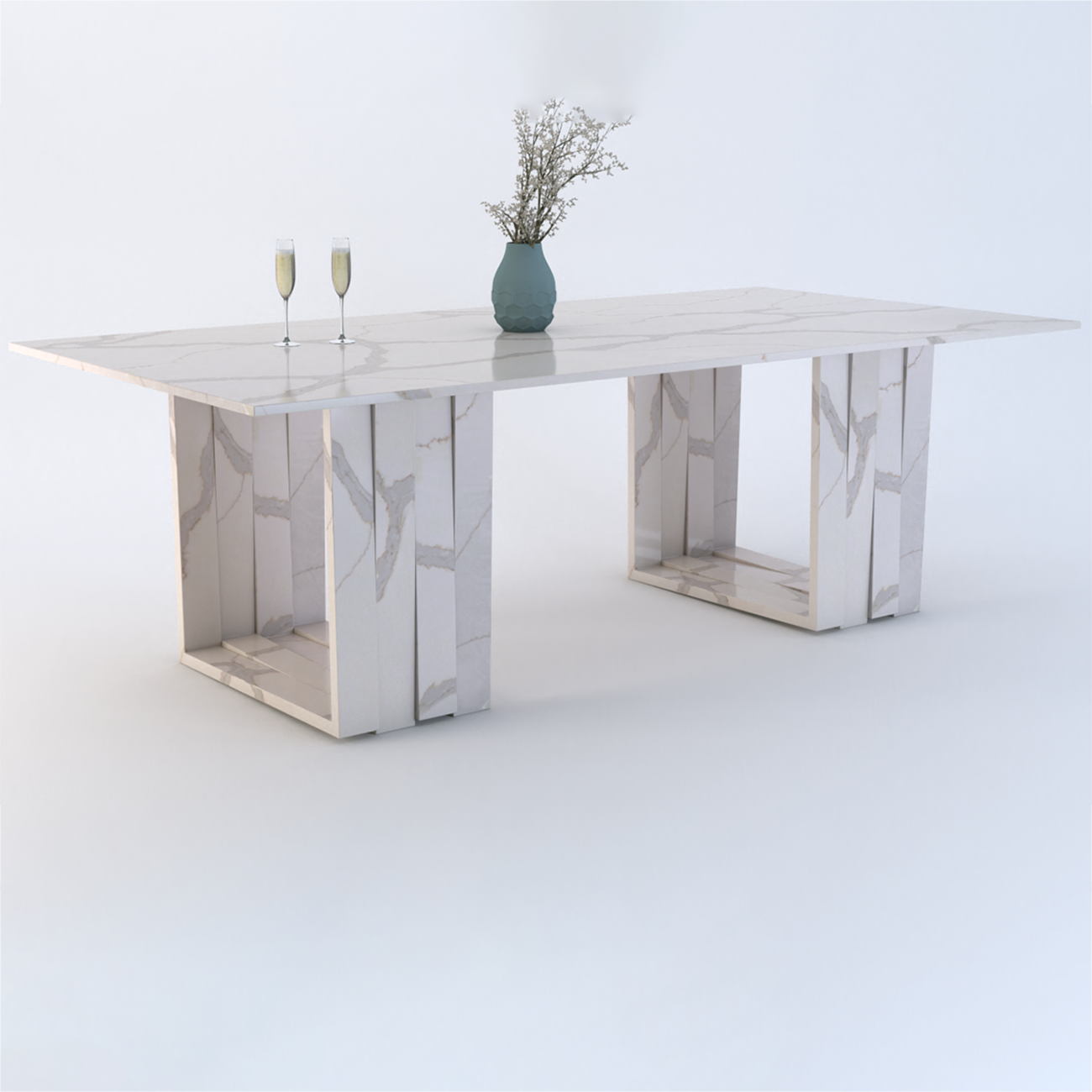 Aria Duo 2.4m Botticino Quartz Dining Table