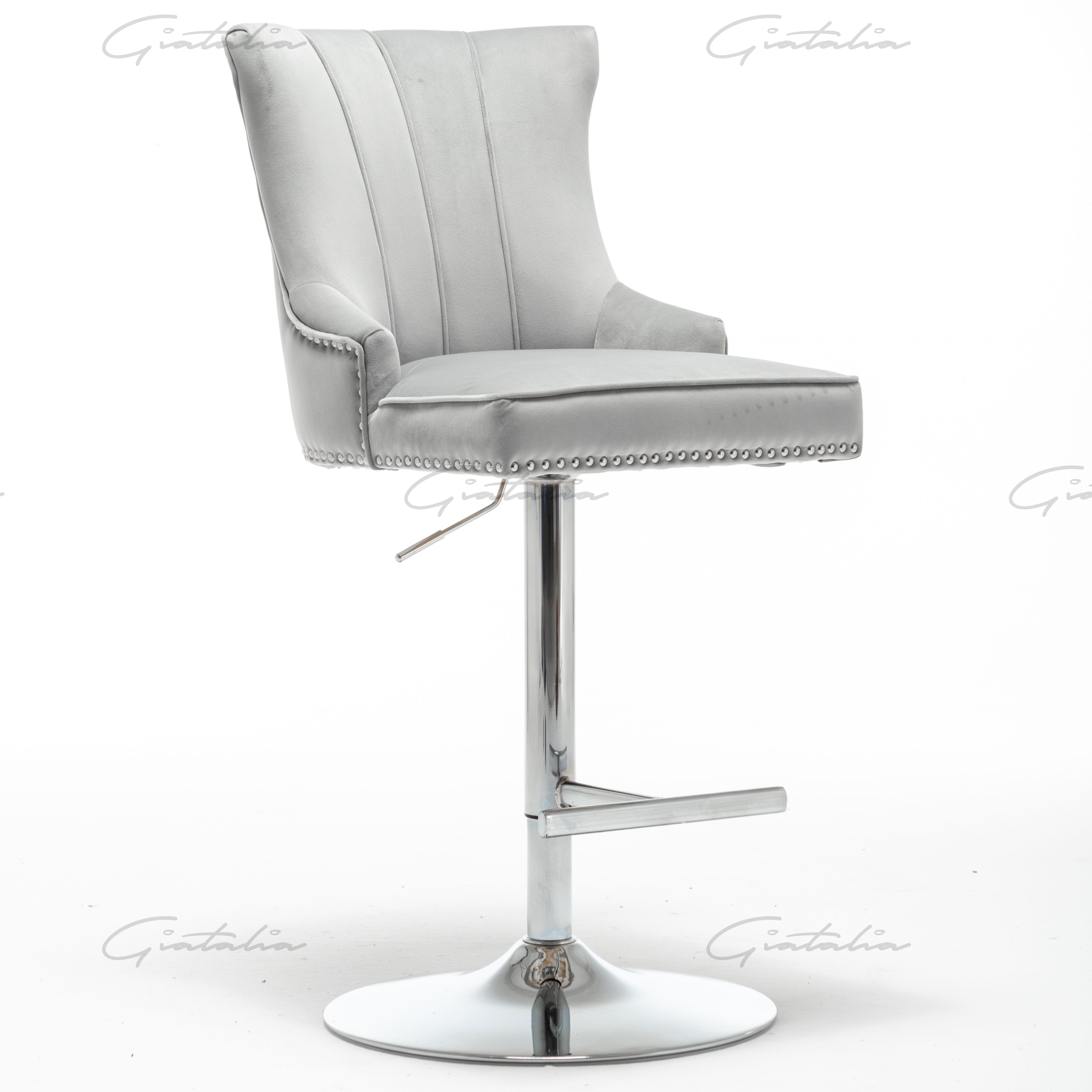 Montpellier Light Grey Velvet Lion Knocker Bar Chair