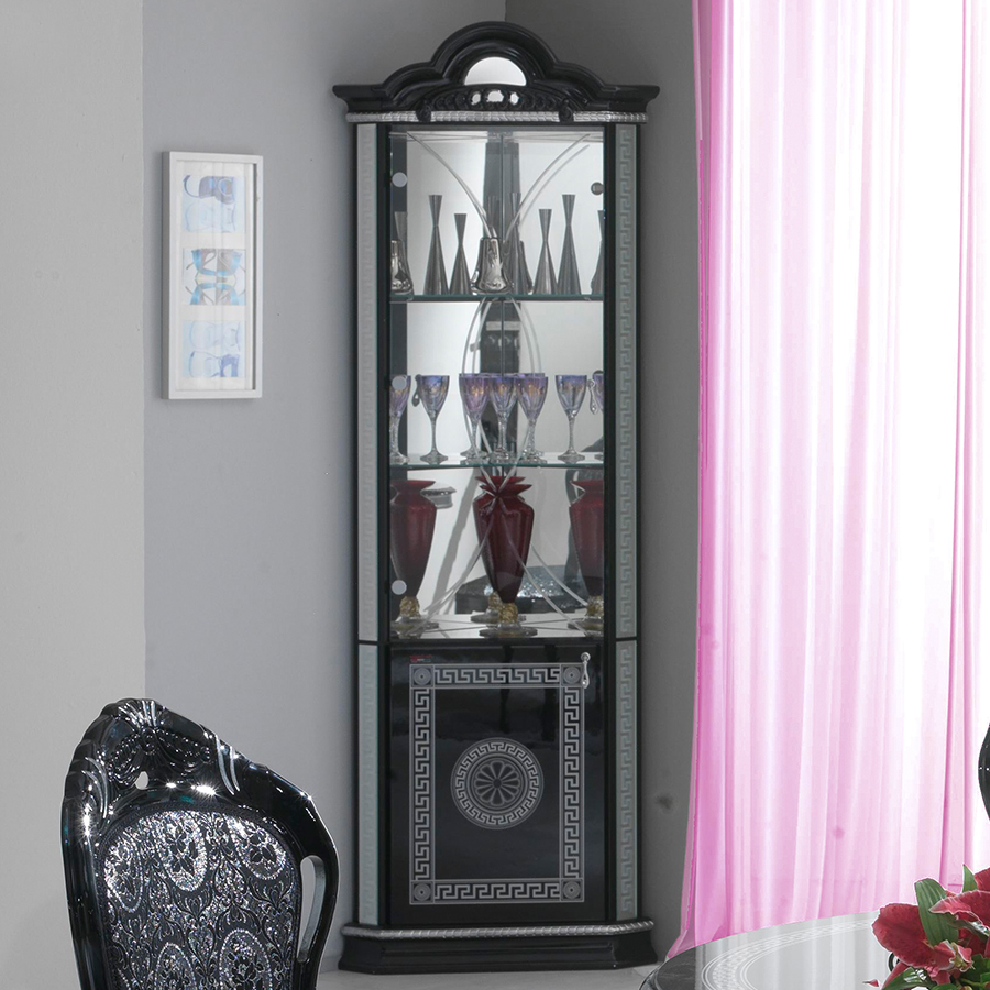 Vittorio Black & Silver High Gloss 1 Door Corner Display Unit