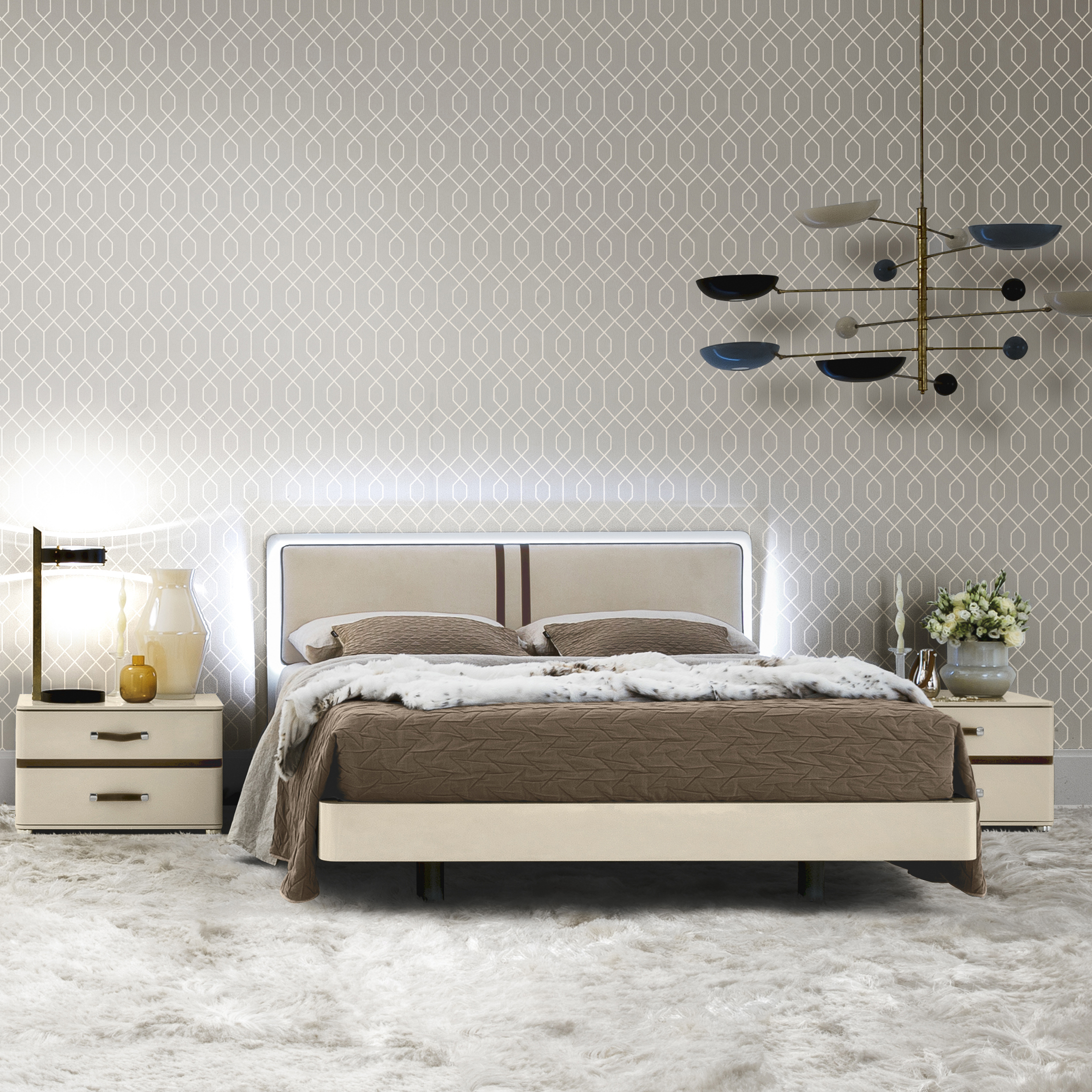 Alegro Ivory Gloss Leather 6ft LED Bed