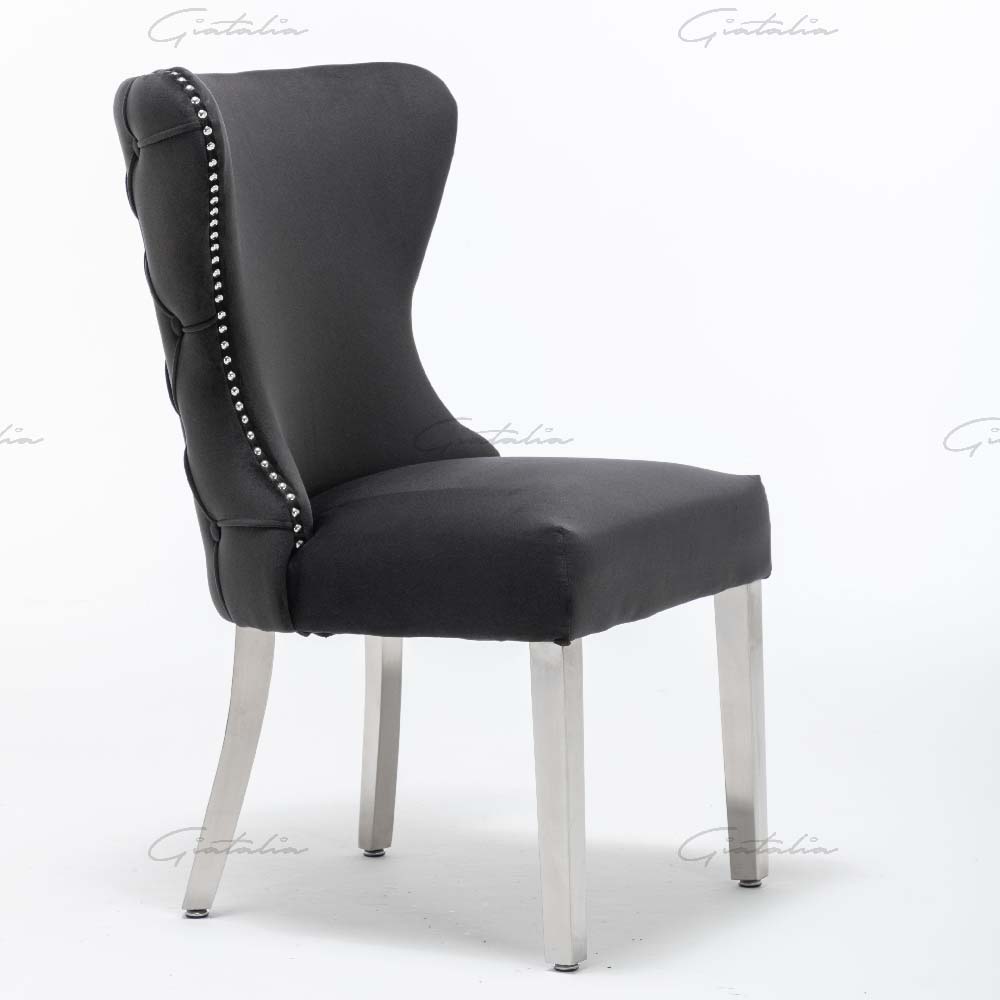 Florence Black Velvet Buttoned Wing Back Dining Chair