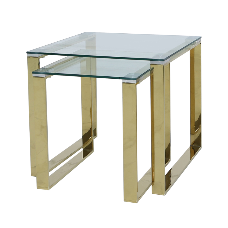 Harley Glass & Gold Trim Twin Nest of Tables