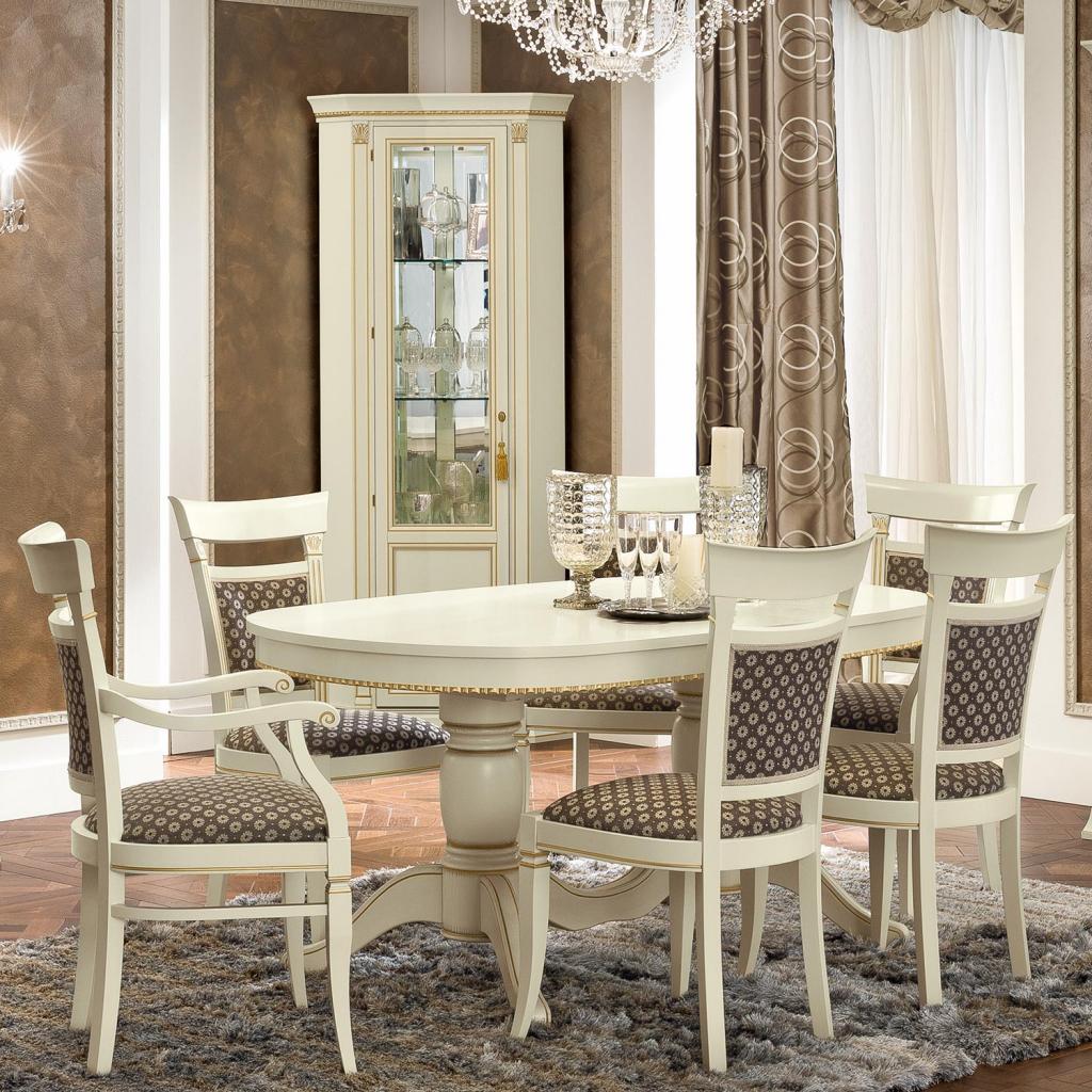 Treviso Ornate Ivory Ash Wood 7 Piece 1.6-2.4m Oval Extending Table Set