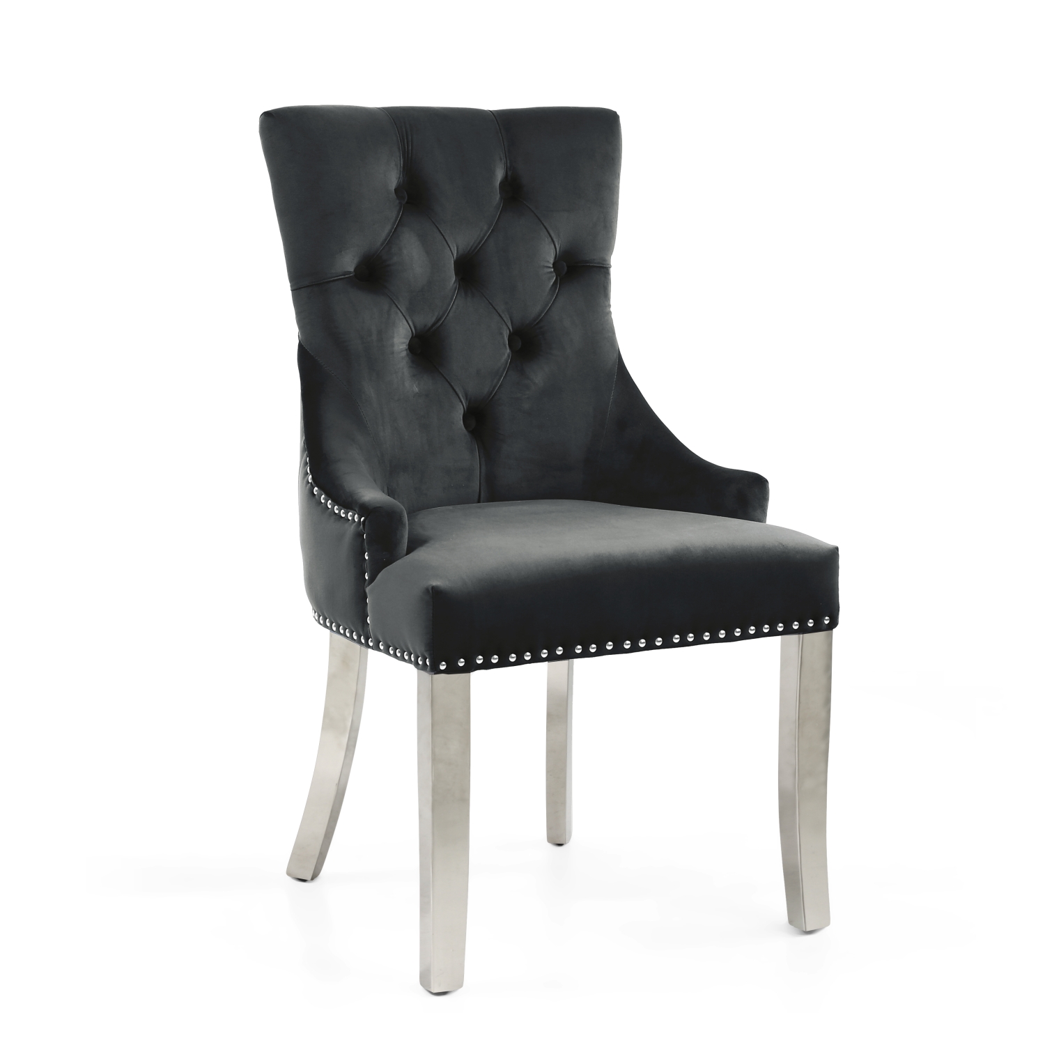 Chisel Black Velvet Studded Dining Chair