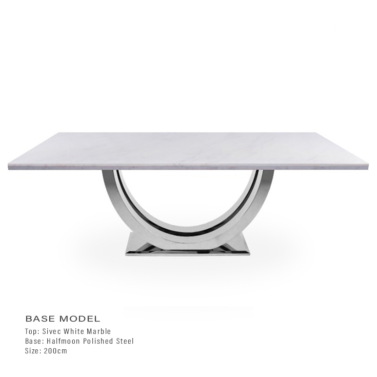 Sivec White Marble 2m Dining Table - Halfmoon Chrome Base