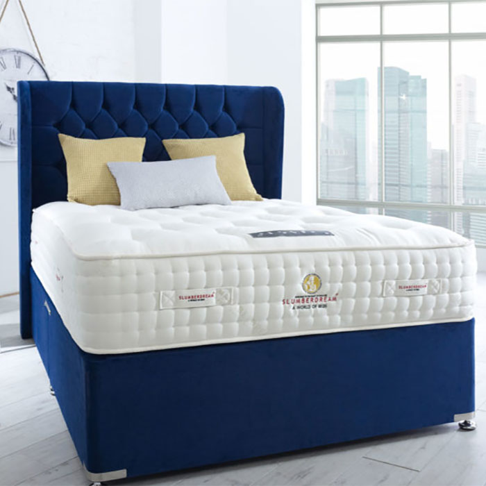 Wisdom Winged Headboard, Upholstered Bed & Empire Mattress - Various Colours & Sizes
