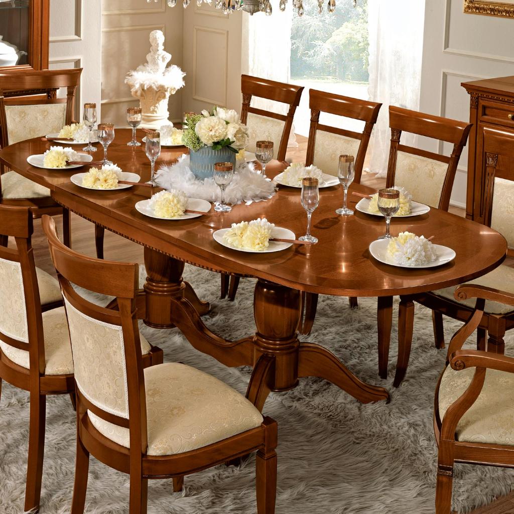 Treviso Ornate Cherry Wood 9 Piece 1.6-2.4m Oval Extending Table Set