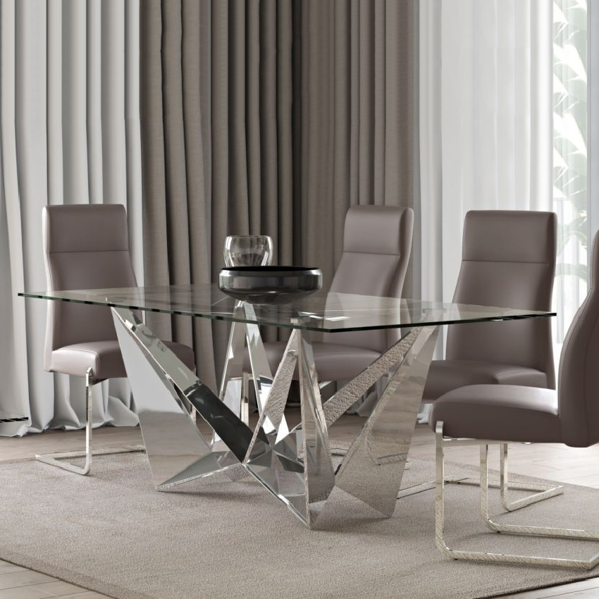 Florentina 2m Glass & Silver Dining Table