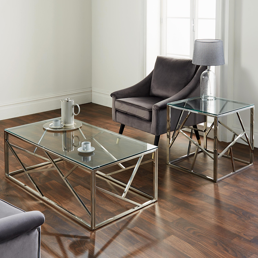 Azi Stainless Steel Glass Coffee Table