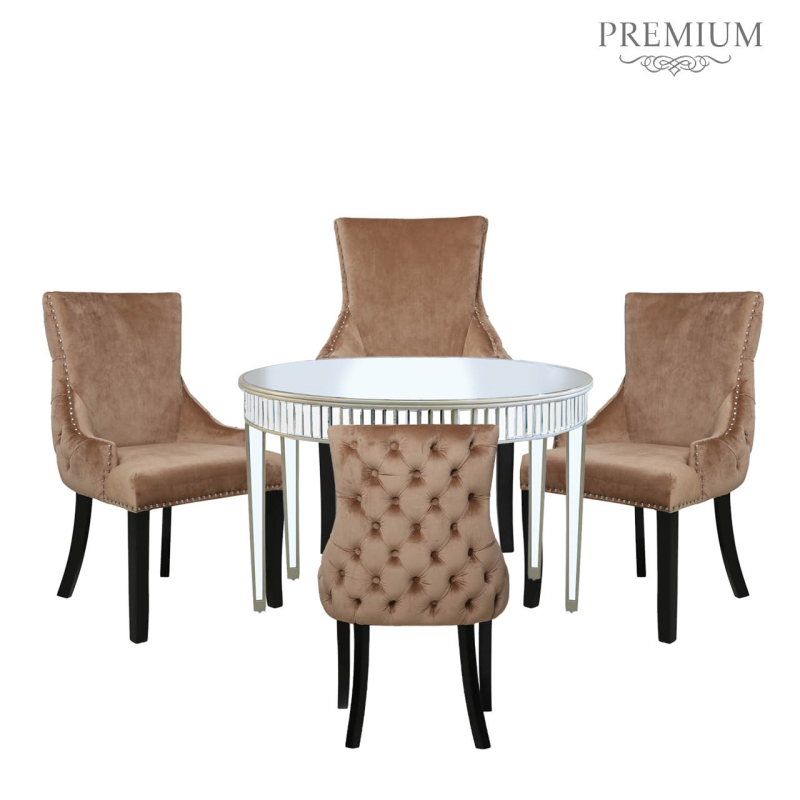 Andreas Silver Trim Mirrored 5 Piece Set with Champagne Chairs
