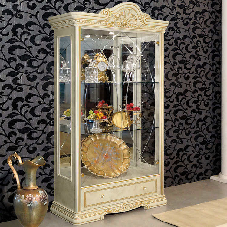 Varazze Ornate Gold & Ivory 2 Door Display Cabinet With Lights