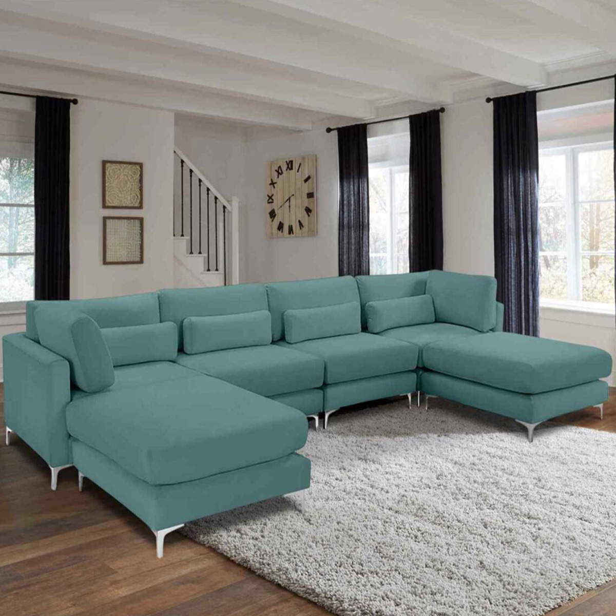 Leigh Seaspray Velvet U Shape Modular Sofa