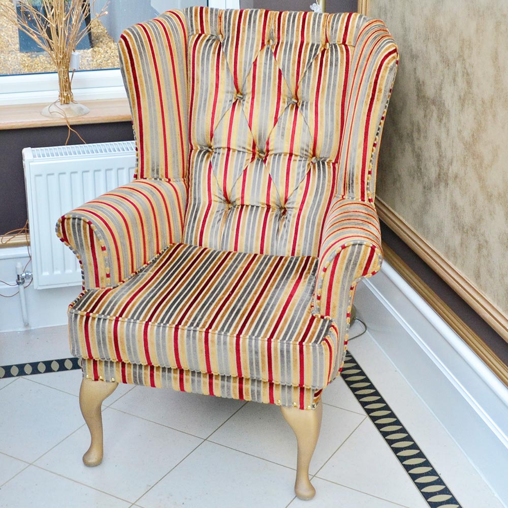 Bespoke Striped Knoll Wingback Buttoned Armchair