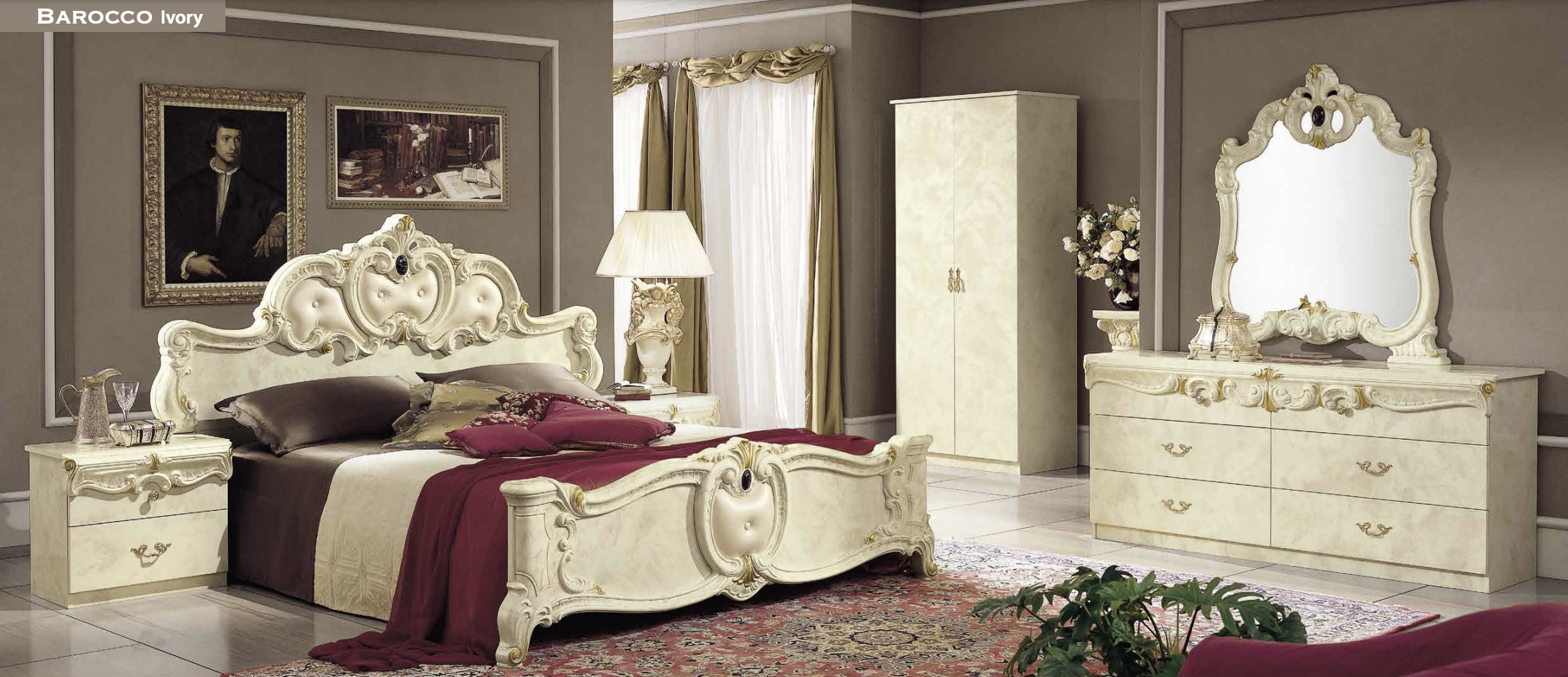 Bellissima Italian Ivory High Gloss 6ft King Bed Frame & 2 Piece Base