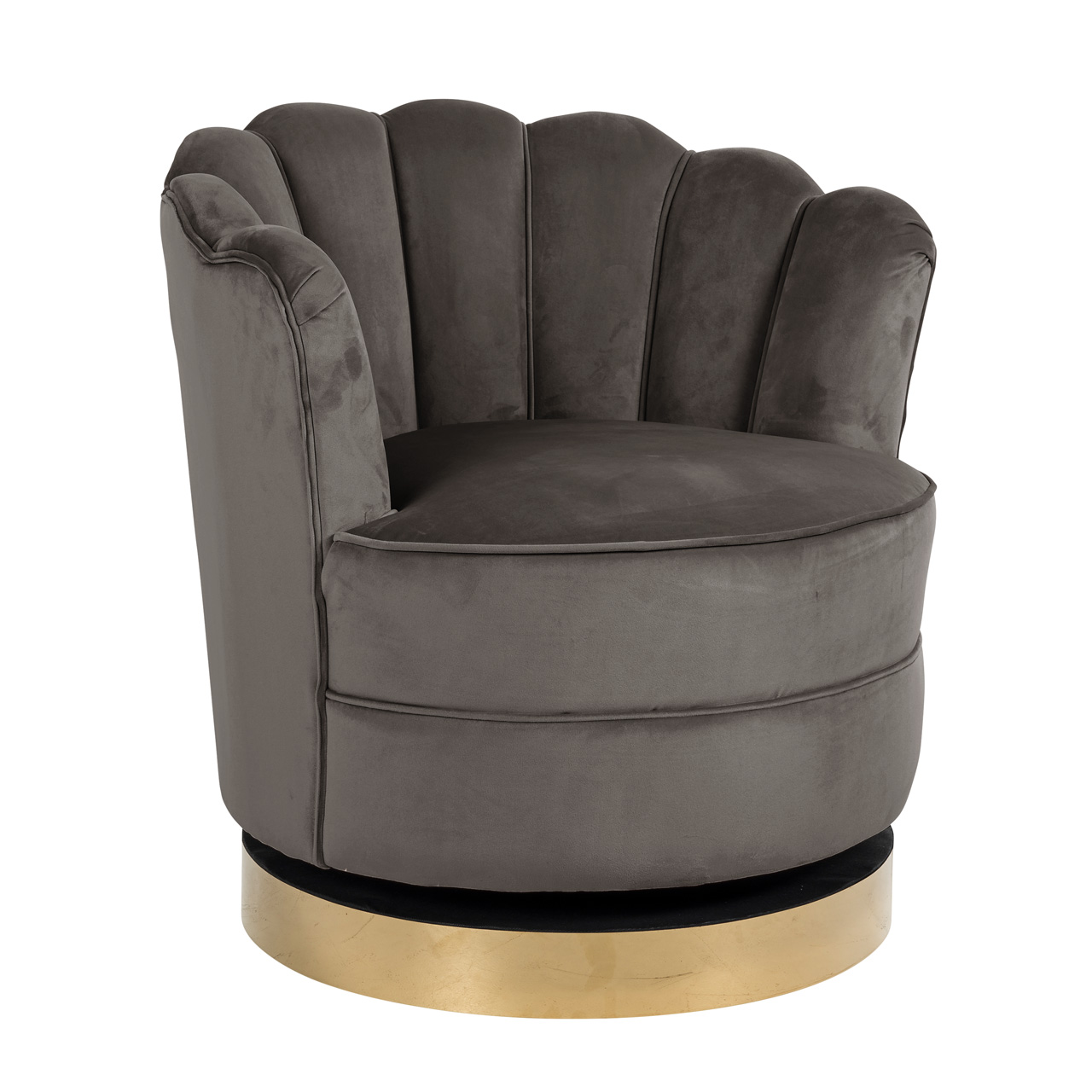 Milana Stone Grey Velvet Gold Trim Scallop Back Swivel Feature Chair