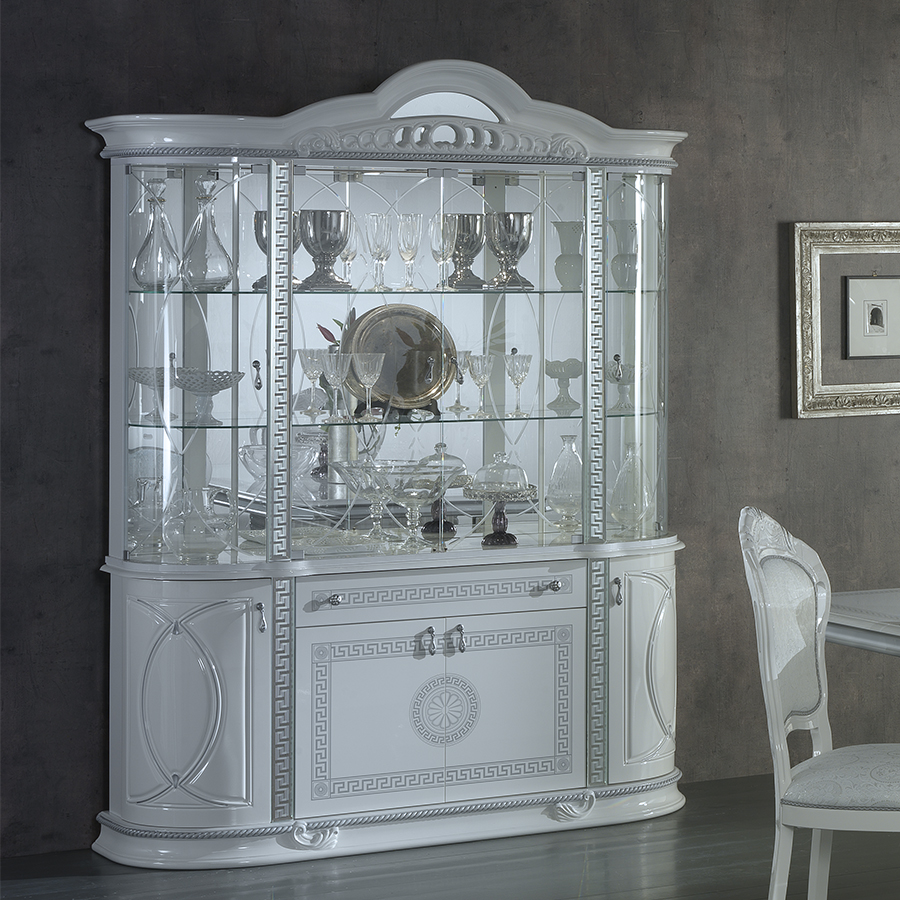 Vittorio White & Silver High Gloss 4 Door Display Cabinet