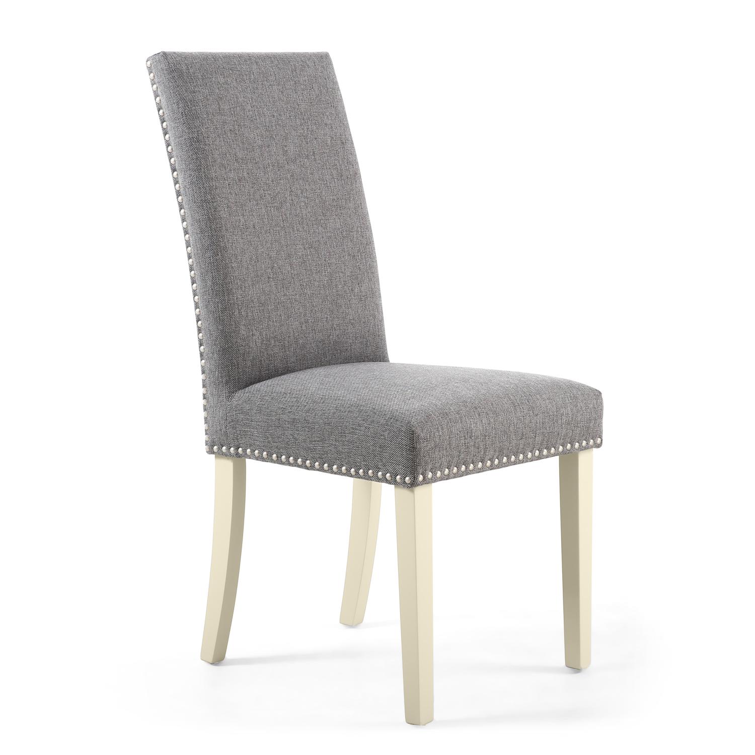 Reed Steel Grey Linen Studded Dining Chair (Cream Legs)