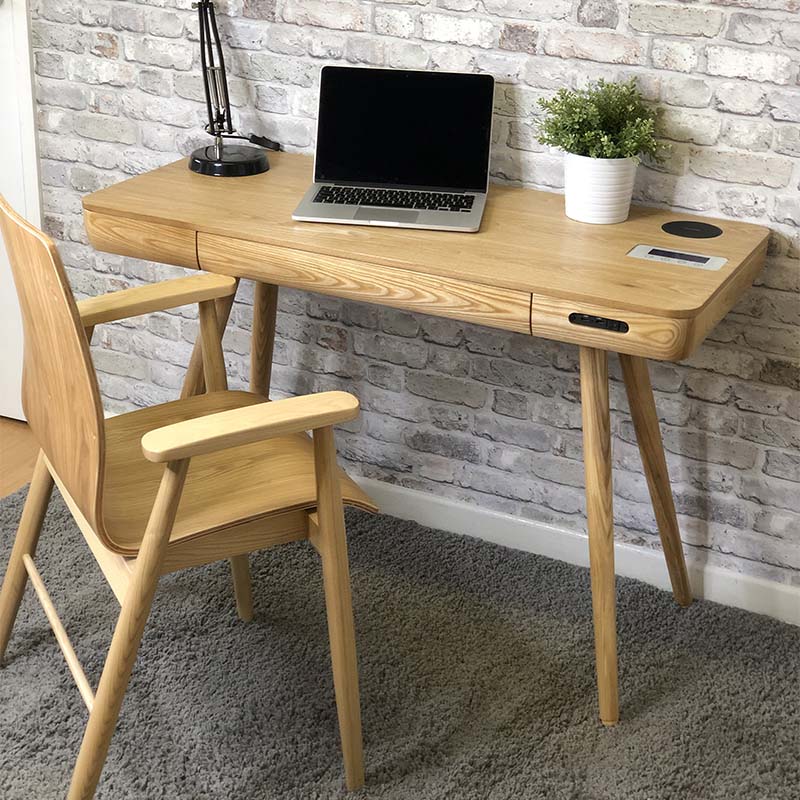San Francisco Ash Wood Smart Desk With SPEAKERS & Wireless Charger