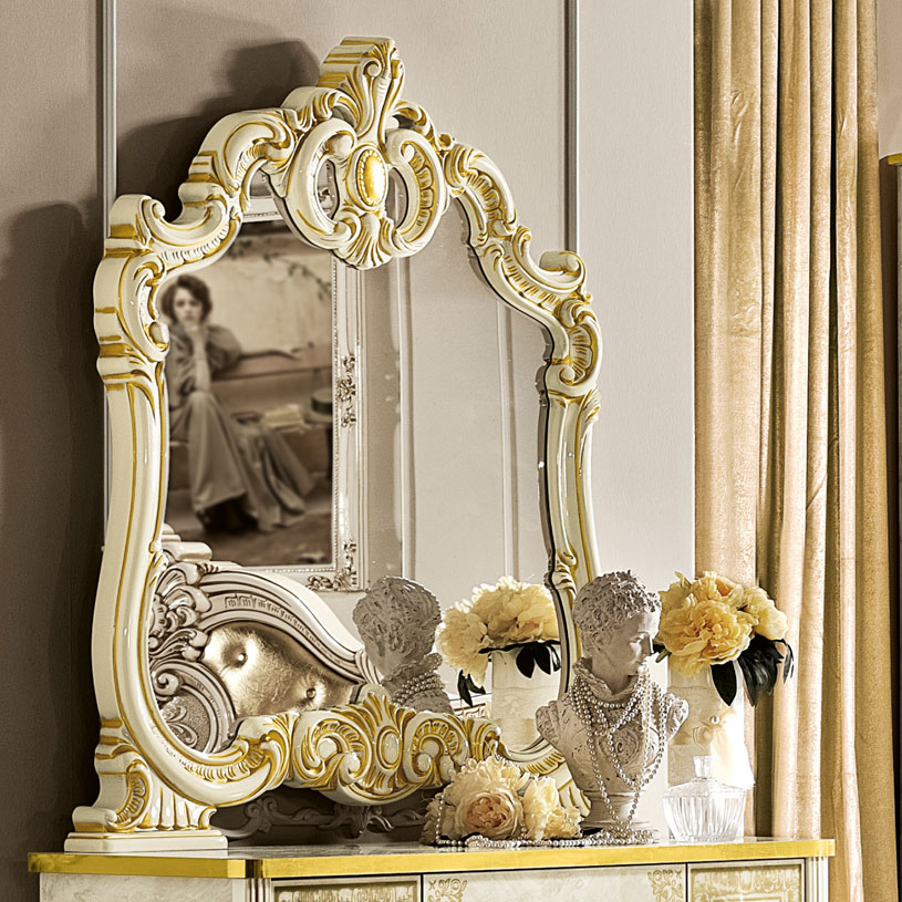 Varazze Ivory High Gloss & Gold Leaf Small Ornate Mantle Mirror