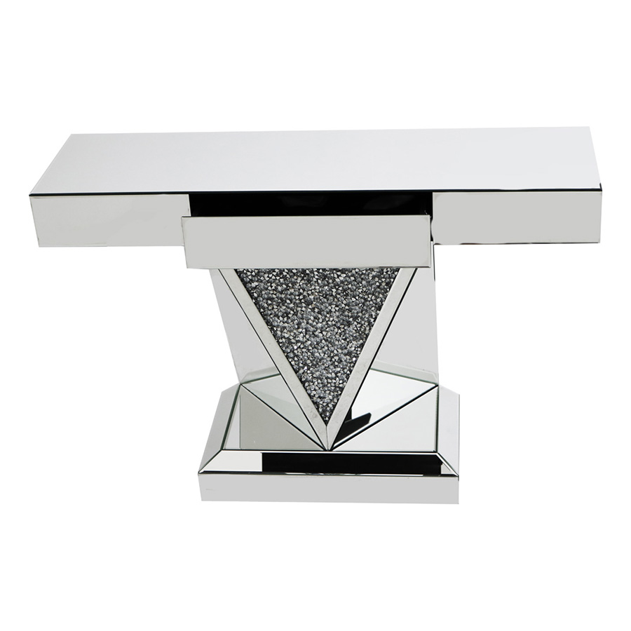 Rhombus Crystal Mirrored 1 Drawer Console Table