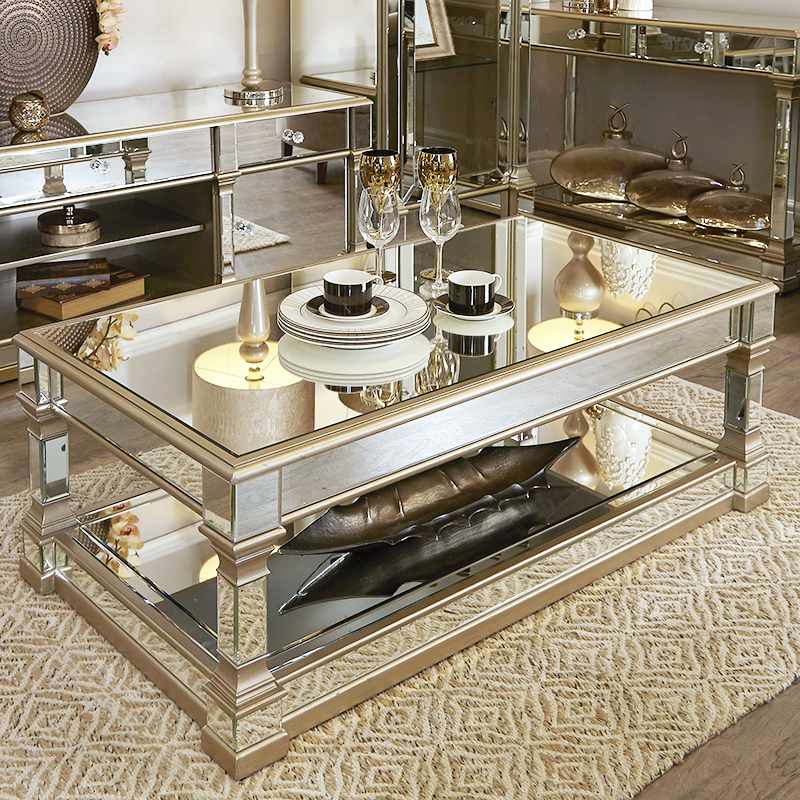 Andreas Champagne Gold Trim Mirrored Coffee Table