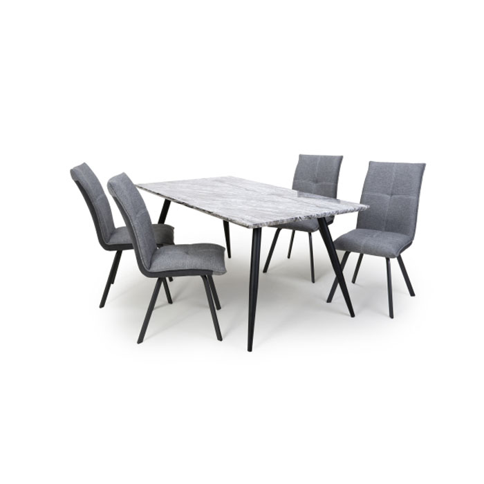 Avril Ardel Grey Marble 5 Piece Dining Table Set - Light Grey Chairs