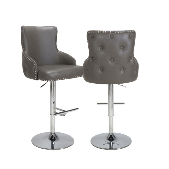 Castro Grey Leather & Chrome Buttoned Back Bar Chair