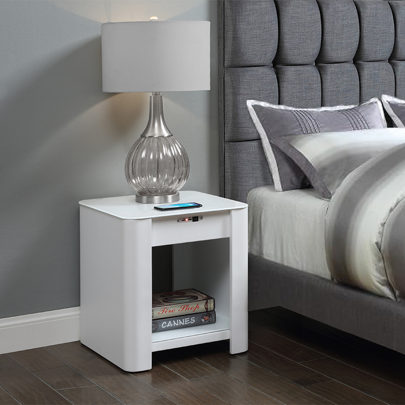 San Francisco White Gloss Smart Bedside Table With Wireless Charger & Light