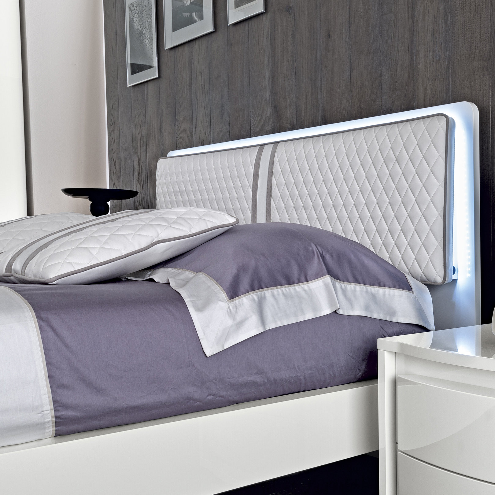 Bianca Rombi Leather 6ft White LED Bed