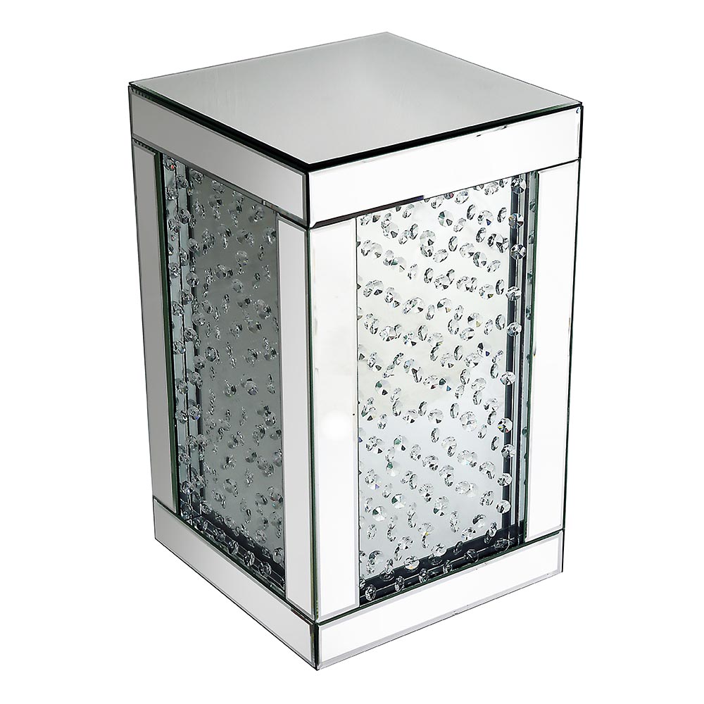 Rhombus Crystal Mirrored Cube Lamp Table