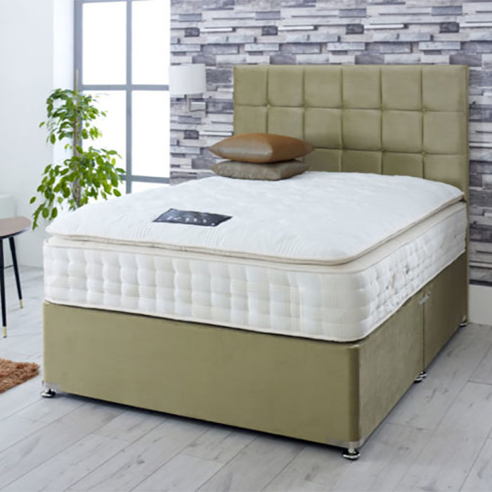 Joyous Buttoned Headboard, Upholstered Base & Heritage Mattress - Various Colours & Sizes