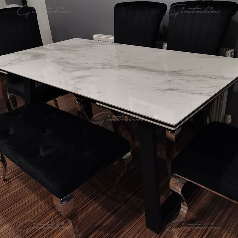 Dante White Ceramic Marble 1.6m-2.4m Extending Dining Table