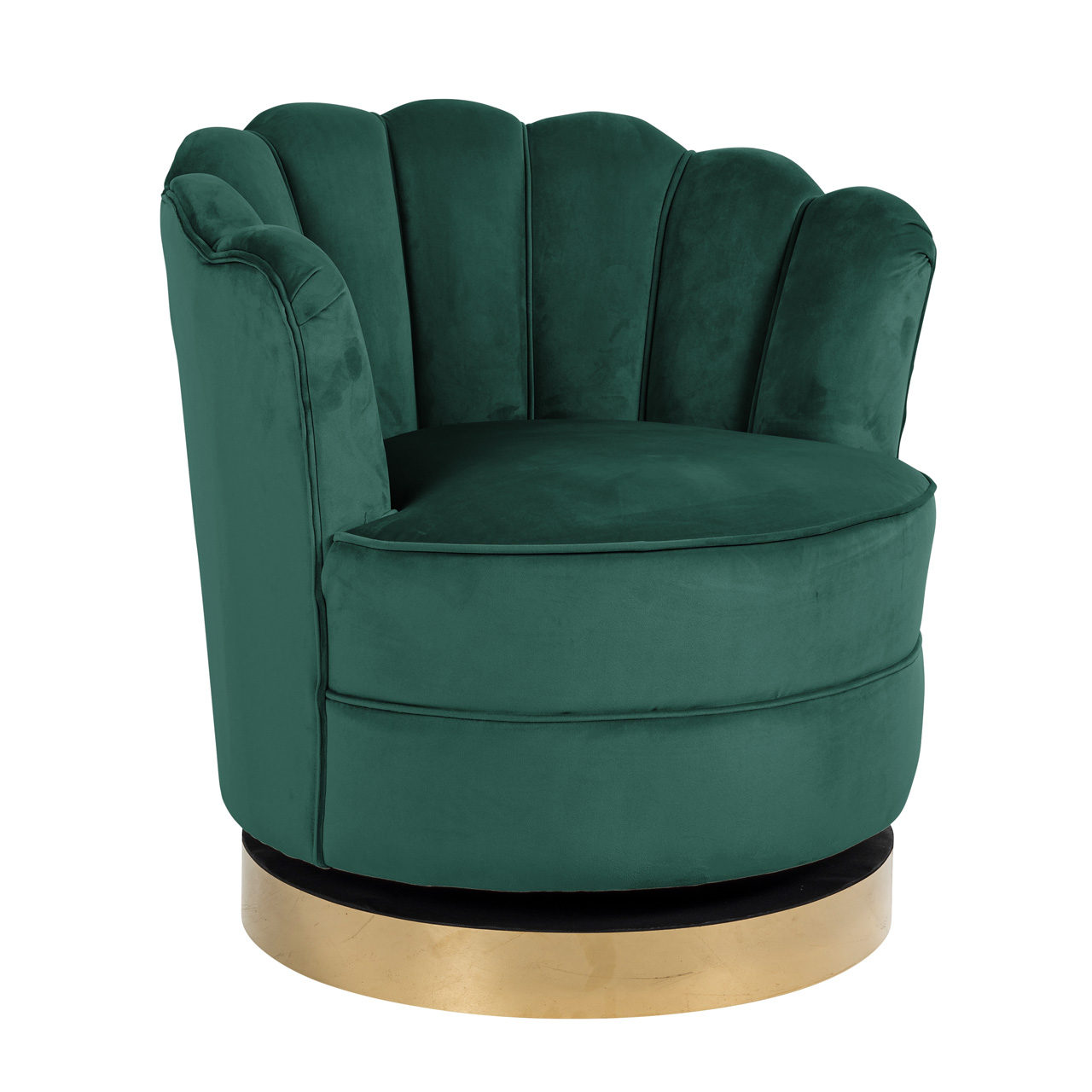 Milana Green Velvet Gold Trim Scallop Back Swivel Feature Chair