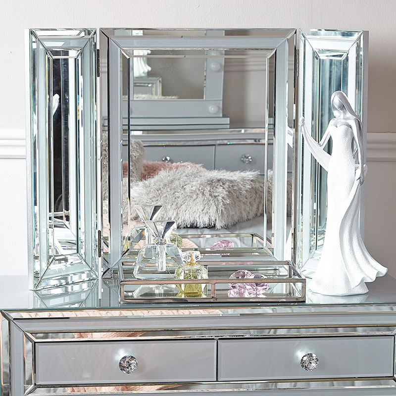 Merrick Grey Glass & Mirrored Triple Vanity Mirror