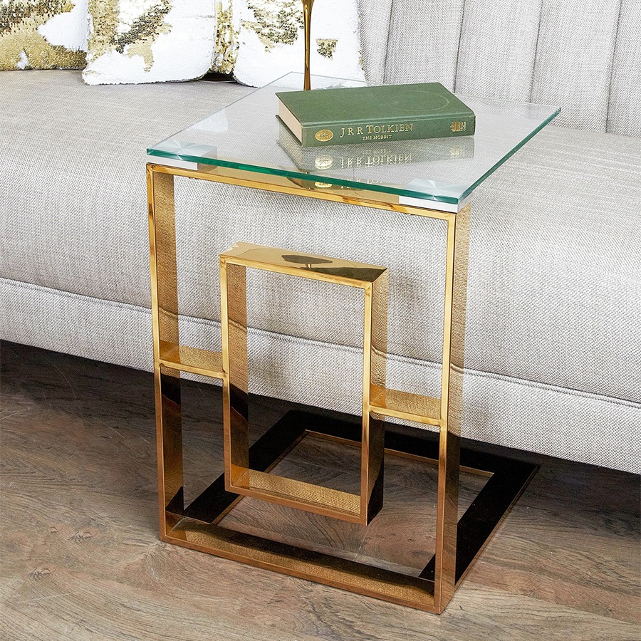 Artis Gold Metal & Glass Sofa Table