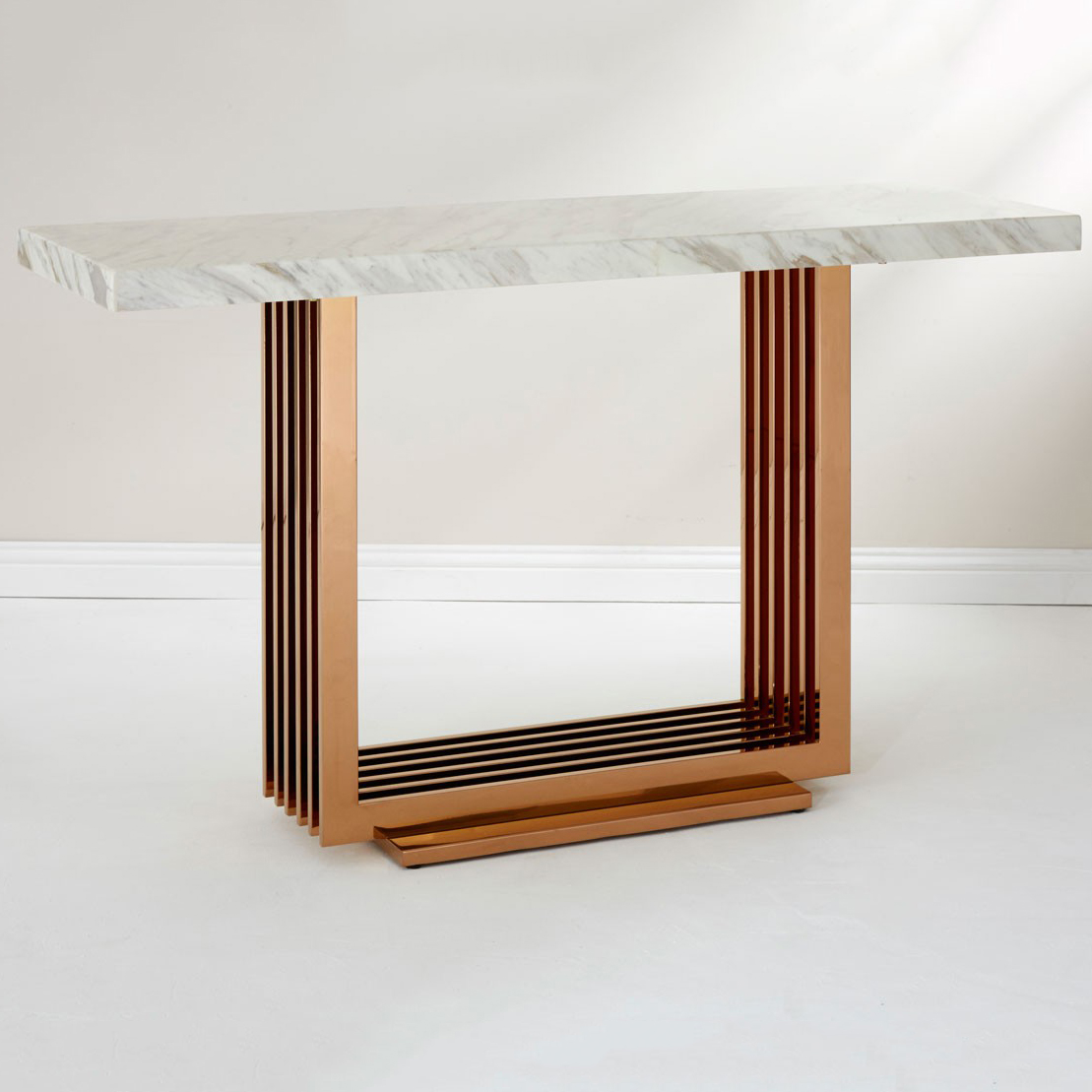 Millen White Marble & Rose Gold Console Table