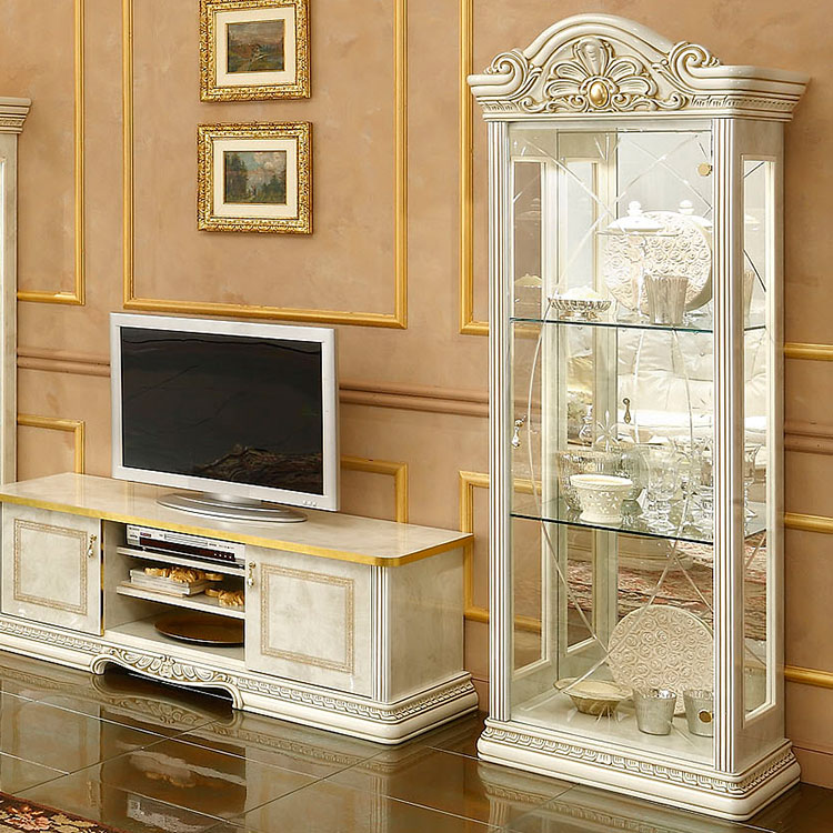 Varazze Ornate Gold & Ivory 1 Door Display Cabinet