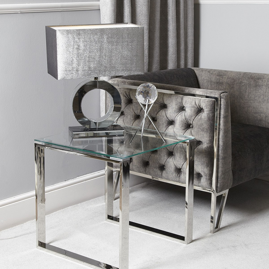 Harley Glass & Silver Trim End Table