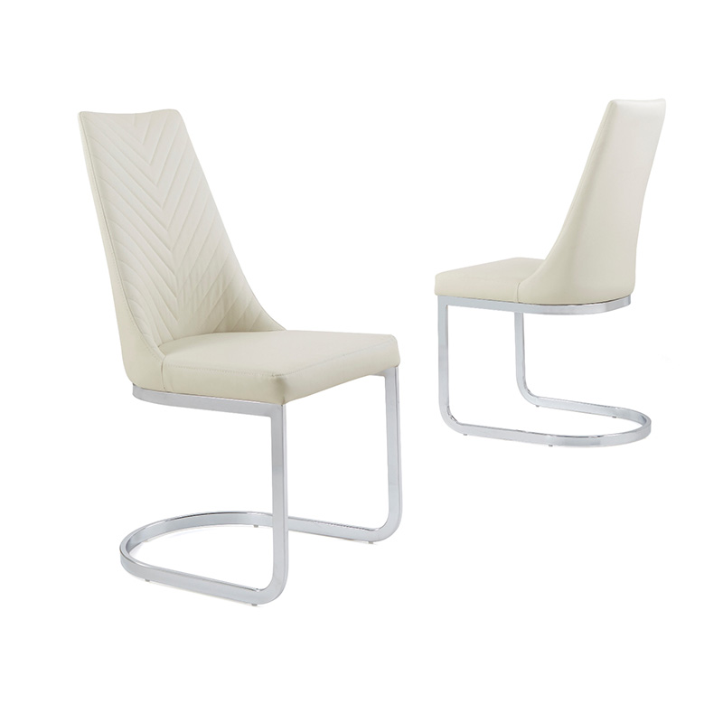 Curva Stitched Cream Faux Leather & Chrome Dining Chair