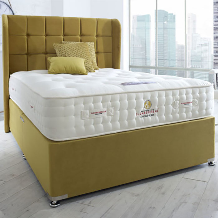 Charisma Winged Headboard, Upholstered Base & Empress Mattress - Various Colours & Sizes