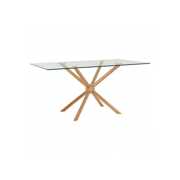 Novic Glass & Rose Gold 1.6m Rectangular Dining Table