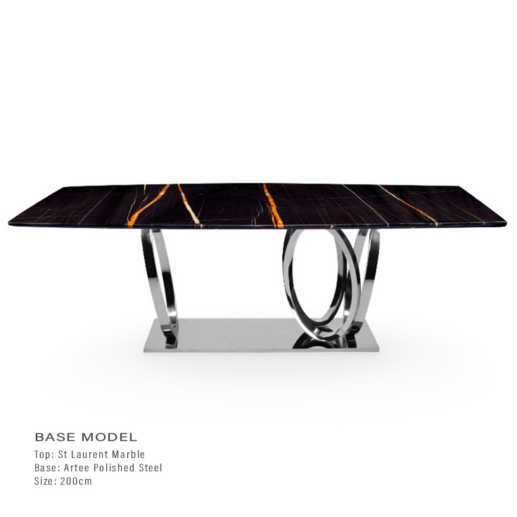 St Laurent Black Marble 2m Dining Table - Artee Chrome Base