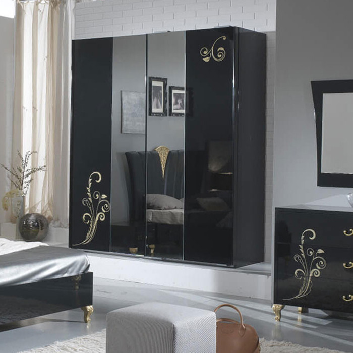 Sabrina Black & Gold 2 Door Sliding Mirrored Wardrobe