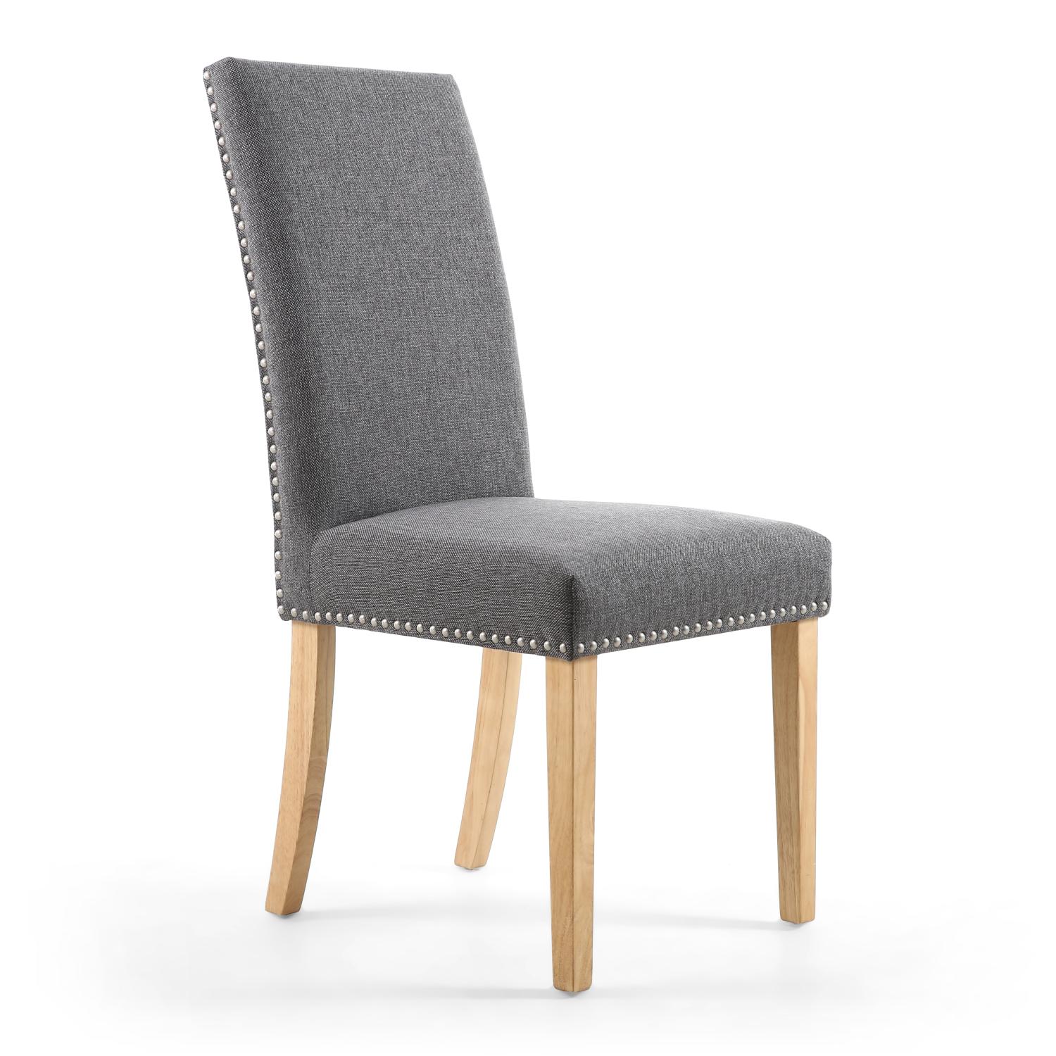 Reed Steel Grey Linen Studded Dining Chair (Natural Legs)