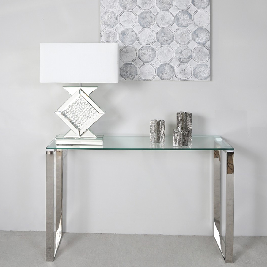 Harley Glass & Silver Trim Console Table