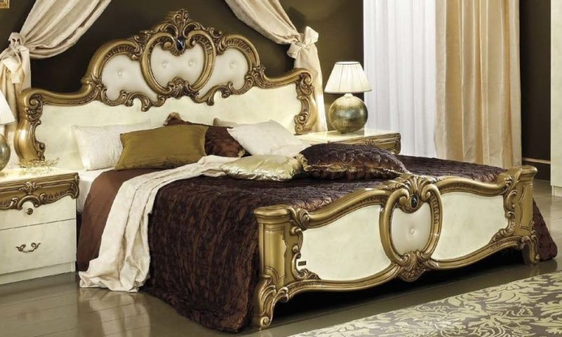 Bellissima Italian IVORY/GOLD High Gloss 5ft King Size Bed 2 Piece Base