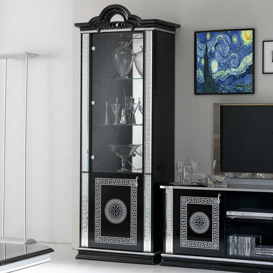 Vittorio Black & Silver High Gloss 1 Door Display Cabinet